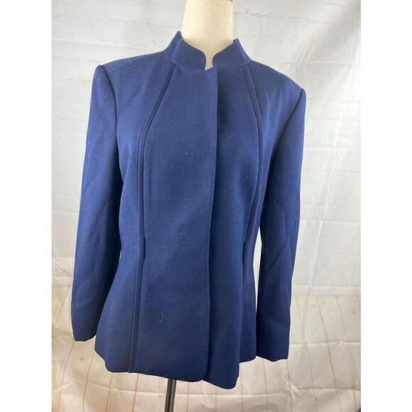 Womens Calvin Klein Blazer Size 8 Navy Blue Stand Up Collar Long Sleeve Stretch - Picture 1 of 5